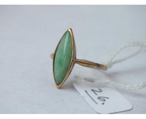 A marquise shaped jade set ring in 18ct, 3.1g, size R   
