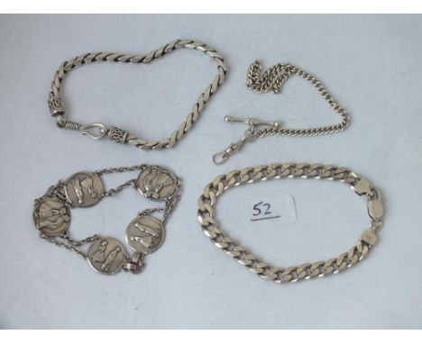 Four curb link and other silver bracelets, 57g    