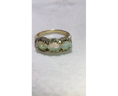 GOOD OPAL &amp; DIAMOND CLUSTER RING - SIZE N - 3.5gms