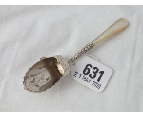 A Victorian caddy spoon with scooped shape bowl, MOP handle  - B’ham 1901     