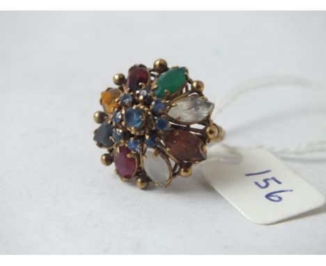 A gem set circular dome top ring set in gold, 5.1g, size K/L  