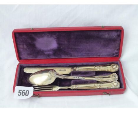 A silver gilt christening set in fitted box, the knife and fork –  Sheffield 1830, the spoon – London 1830    