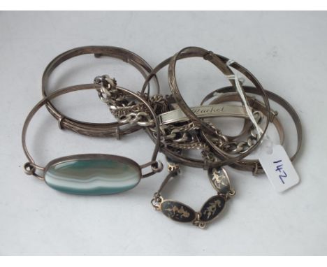 Ten silver mounted bracelets, 80g     