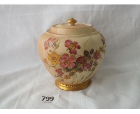 royal Worcester jar and cover painted with wild roses – 5” high  