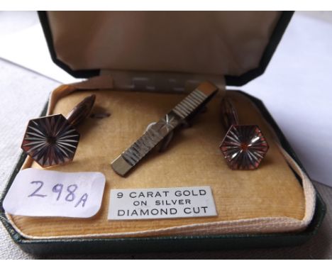 Cased 9ct on silver cufflinks &amp; tie pin