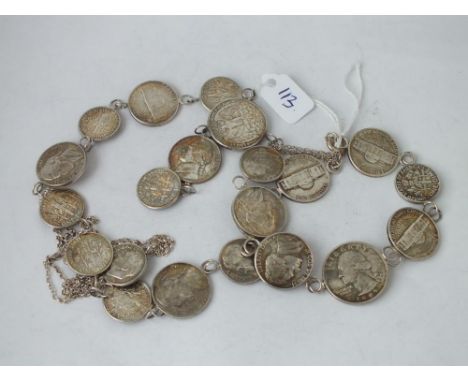 A silver American coin necklace and a bracelet, 88g   