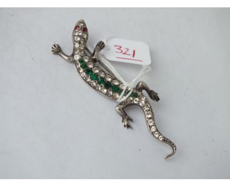 Silver and paste lizard brooch       