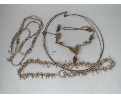 Four various silver neck chains      