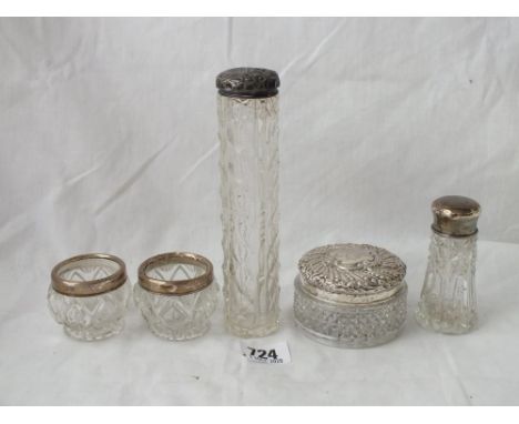 Five silver mounted jars etc.,      