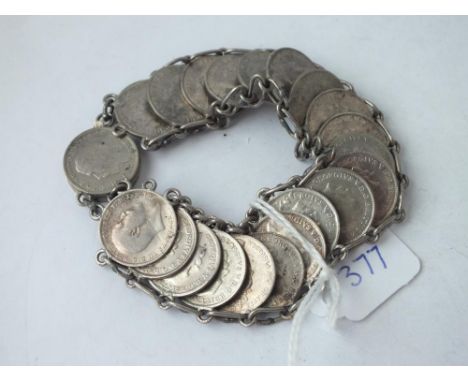 Silver coin bracelet made from old three pennies    