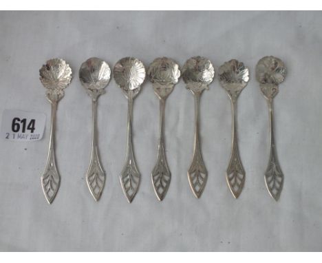 A set of seven Eastern silver coffee with leaf shaped bowls  