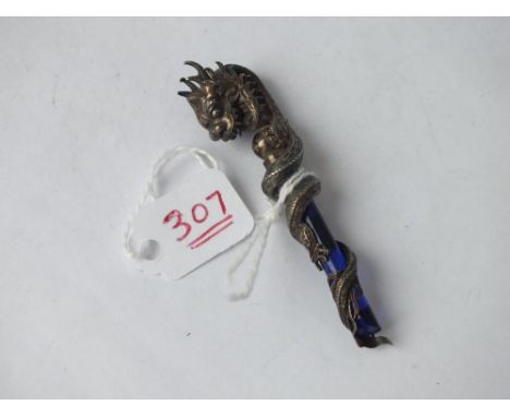 Good quality Chinese silver dragon handle with blue stone? Stem 