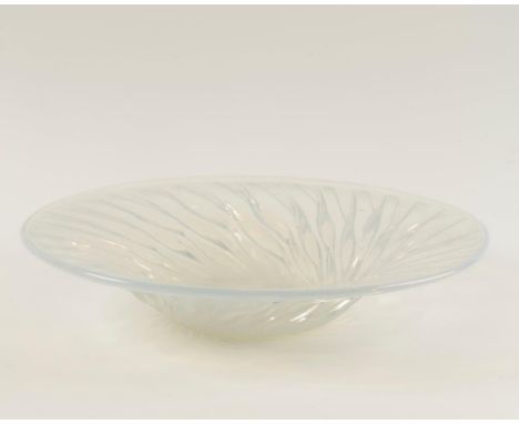 LALIQUE: AN "ALGUES" PATTERN OPALESCENT GLASS BOWL with broad rim and central signature "R. Lalique, France", 14" wide. See i