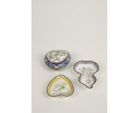 TWO CHINESE CANTON ENAMEL DISHES and a box and cover (3 and cover)