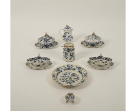 A "MEISSEN" PORCELAIN PART TEA AND DINNER SERVICE with blue and white floral decoration, blue crossed swords marks