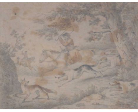 George Morland,  Hunting Incidents - set of five,  signed, crayon drawings with wash, some fading, foxing and staining, 28.5x
