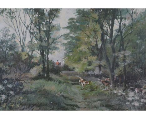 Sam Marriott, hunting in woodland, signed, oil on canvas, 49x69.5cm, framed.
