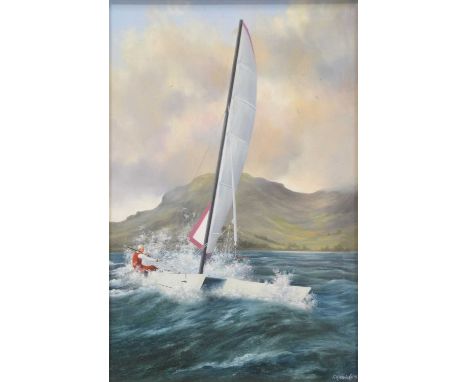 G R Herickx,Catamaran,oil on canvas, signed and dated '93,90x59cm