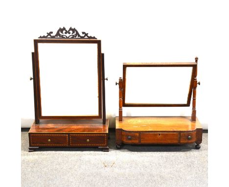 Victorian mahogany dressing table mirror, pierced pediment, rectangular bevelled glass, the base with trinket drawers, ogee b