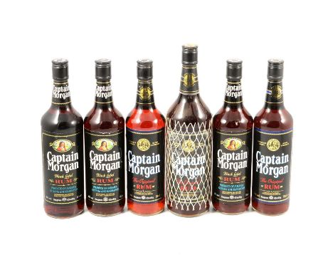 Captain Morgan, The Original Rum, 1x 1L, 2x75cl, all 40%, three 1990s bottlingsCaptain Morgan, Black Label Rum, 3x75cl, all 4