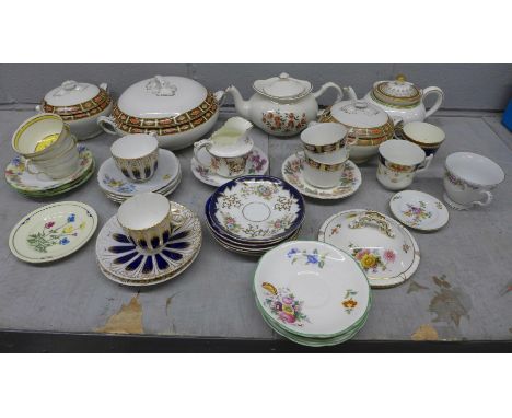 A collection of mixed china including Aynsley, Allertons, Bishop, etc., a mixed set of tea cups including Royal Albert and Ay