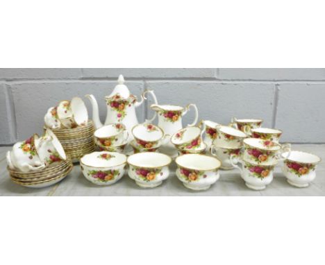 Royal Albert Old Country Roses tea ware, forty-six pieces in total, nine cups a/f, cracked and stained, gilt decoration worn 