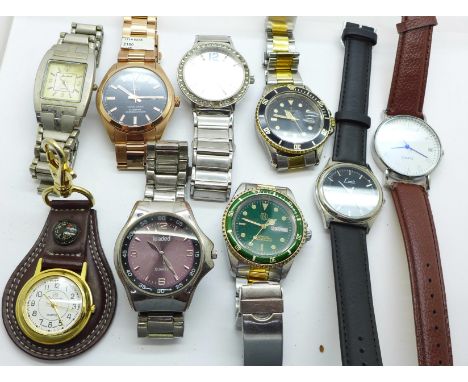 Eight fashion wristwatches and a key-ring watch 