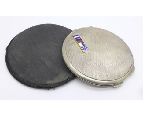 A silver compact with four enamel flags spelling 'Jean', gross weight 100g 