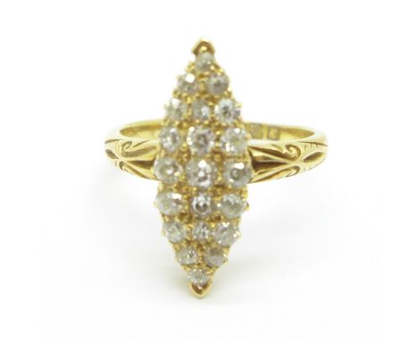 An 18ct gold and diamond ring, London 1908, 3.5g, L, top 6mm x 18mm 