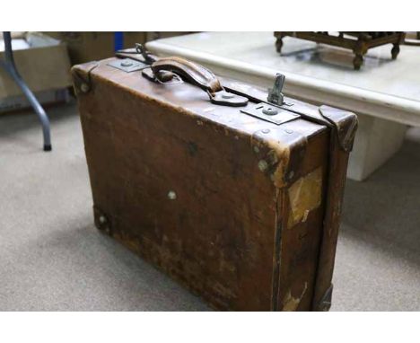 VINTAGE BROWN LEATHER SUITCASE
with metal hardware, initialled 'JB', 59.5cm long 