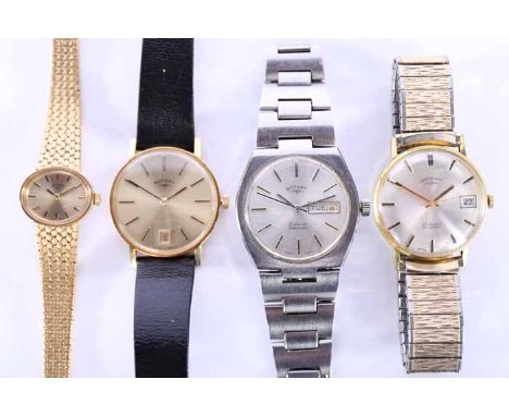 FOUR VINTAGE ROTARY WATCHES
including a gold plated ladies cocktail watch, two gold plated gentlemen's watches and a steel ge