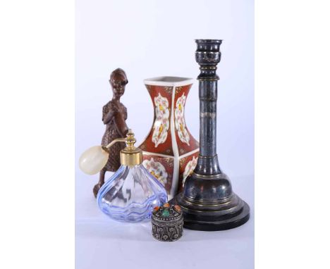LOT OF DECORATIVE ITEMS
including a Coalport miniature sauce boat, three African statues, ceramic dishes, a pair of  candlest