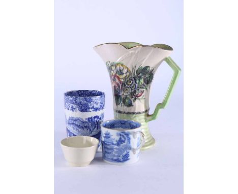 ARTHUR WOOD JUG, COPELAND SPODE BEAKER, PLICHTA PIN DISH
along with other blue and white ceramics, comports, etc 