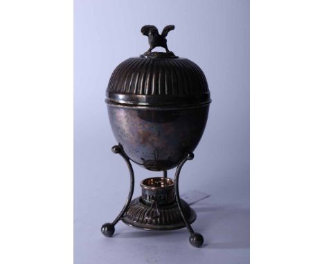 EARLY 20TH CENTURY WALKER & HALL EGG CODDLER
in the form of an egg, the domed cover with bird finial