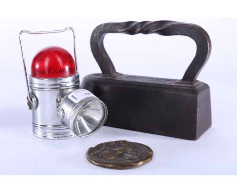 CAST IRON PRESS 
with small lamp with brass plaque