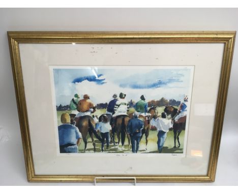 A limited edition horse racing print by Keen, titled 'Before the Off', 239/850.Approx 52x65cm