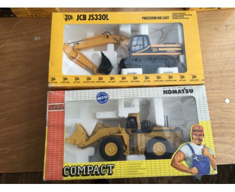 Joal compact boxed diecast Komatsu WA800 loader 1:50 scale and a JCB JS330L