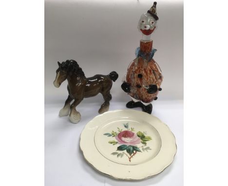 A Beswick horse, a Murano clown and a plate (3).