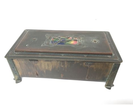 A Quality Liberty Style Early 20th Century lined trinket box Box the top set with coloured enamel 22x12cm.