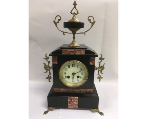A marble 8 day mantle clock with gilt decoration, approx height 41.5cm.