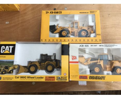 Joal compact boxed diecast JCB 435, JCB 456B ZX and a Norscot 1:50 scale CAT 980G Wheel Loader