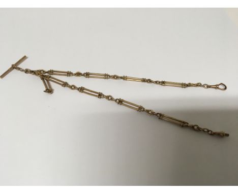 A Vintage 9carat gold bar link Watch chain, length 42cm. Weight 36g approx.
