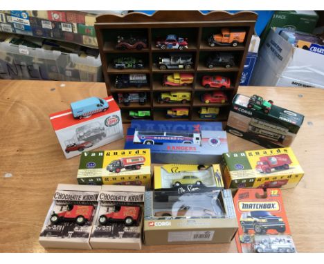 A collection of boxed diecast vehicles including corgi Kojak, Mr Bean, Vanguards, Matchbox etc