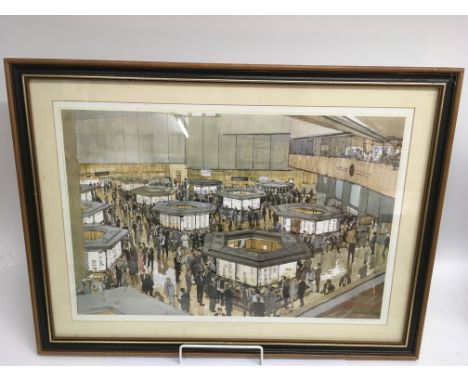 A limited edition, signed, Ken Howard print of London Stockmarket, number 70/500.Approx 50x67cm