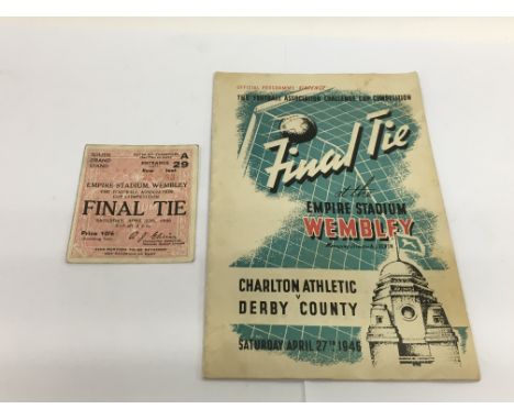 A 1946 FA Cup final program and ticket, Charlton Athletic v Derby County.