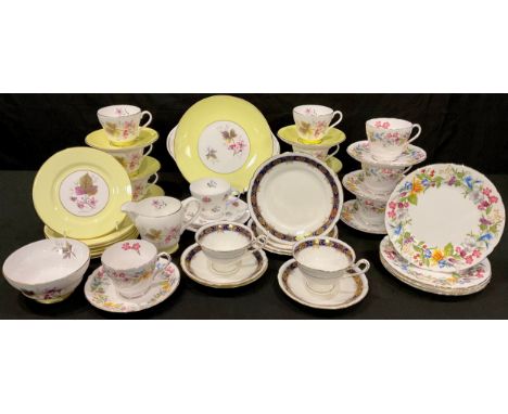 A Shelley Bramble pattern tea service for six comprising cake plate, side plates, cream jug, sugar bowl, tea cups and saucers