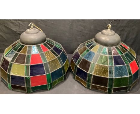 A pair of stained glass ceiling light shades, 47.5cm diameter 