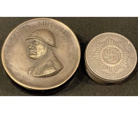 Militaria - a German Panzer Division metal snuff box; another Benito Mussilini (2) 