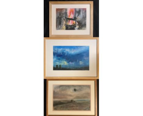 Pictures and Prints - Simon Clements, Solar Eclipse on Ox Stones Sheffield, signed, pastel, 28.5cm x 43cm; another, Outokumpo