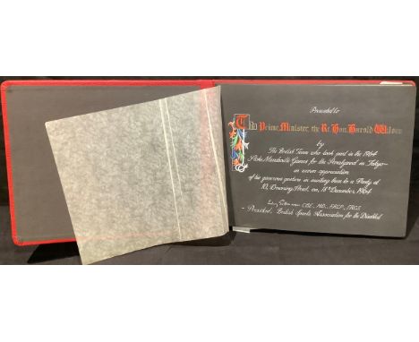 Sport, Paralympics - a photograph album presented to the prime minister Harold Wilson, by the British team who took part in t